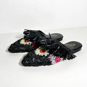 New DE SIENA woven-raffia fringed mules Size 37
